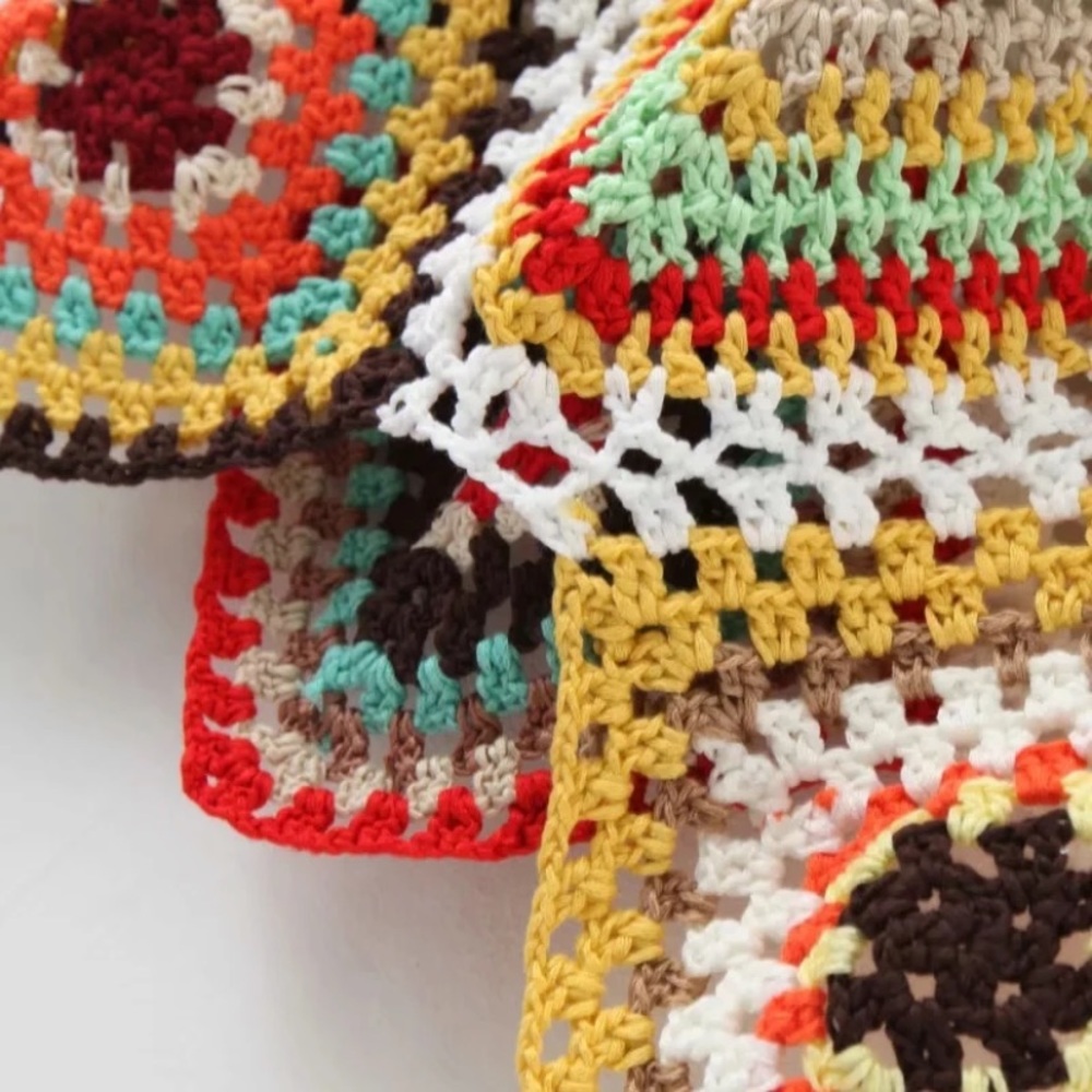 SOLD OUT Boho Handmade Multi Color Crochet Coverup Dress - Picture 9 of 13